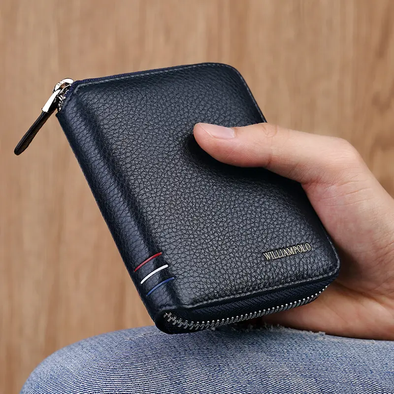 Leather Vertical Women's purse casual zipper short card holder multi functional men's portable zero wallet