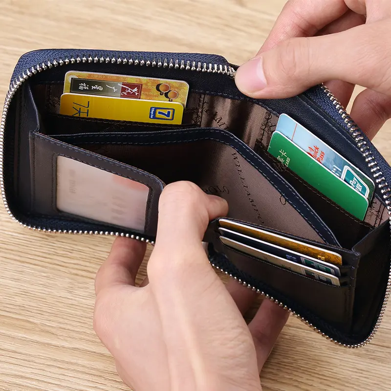 Leather Vertical Women's purse casual zipper short card holder multi functional men's portable zero wallet