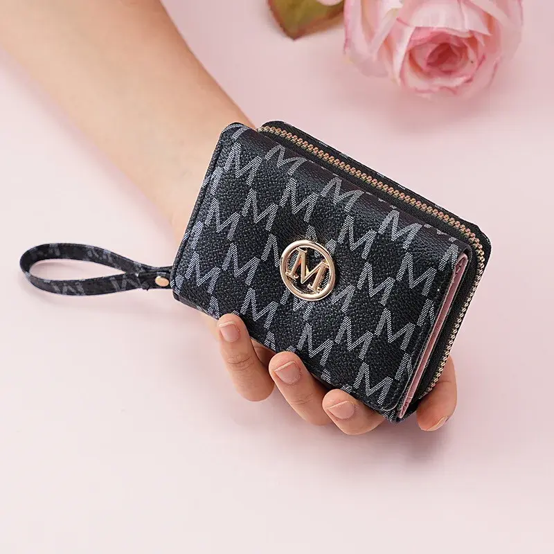 Lady Purse Short Wallet Women Money Bags M letter Female Coin Purses Cards ID Holder Zipper Wallets Wristlet Bag