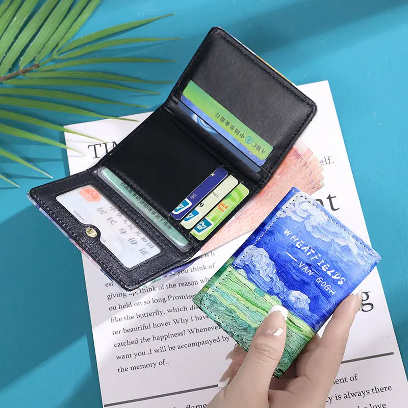 Van Gogh Painting Pattern Wallet Women Folding Leather Short Wallets Niche Design Bank Credit Card Holder Girl's Purse