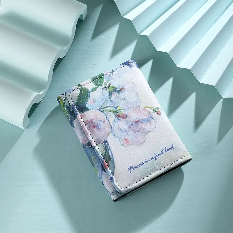 Van Gogh Painting Pattern Wallet Women Folding Leather Short Wallets Niche Design Bank Credit Card Holder Girl's Purse