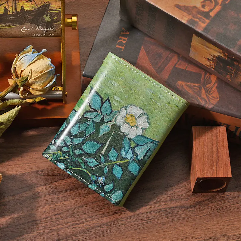 Van Gogh Painting Pattern Wallet Women Folding Leather Short Wallets Niche Design Bank Credit Card Holder Girl's Purse