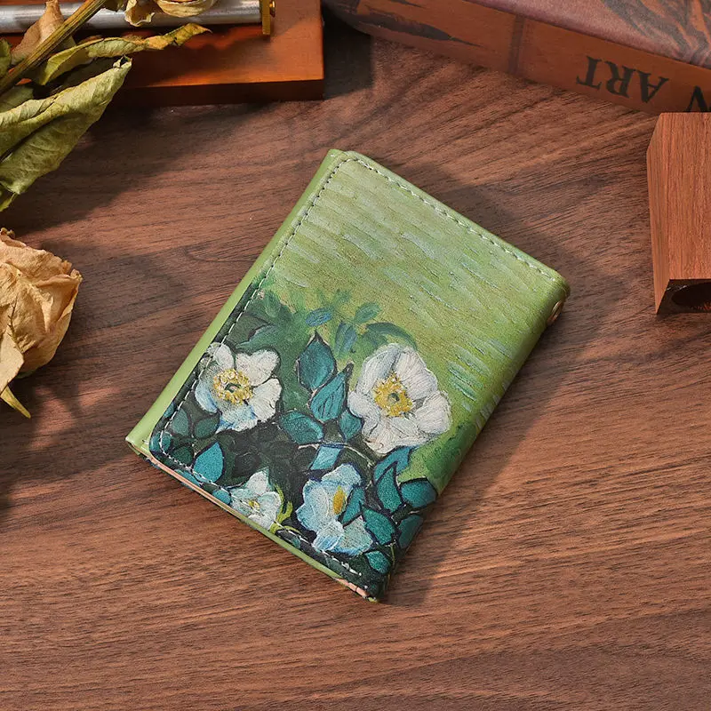 Van Gogh Painting Pattern Wallet Women Folding Leather Short Wallets Niche Design Bank Credit Card Holder Girl's Purse