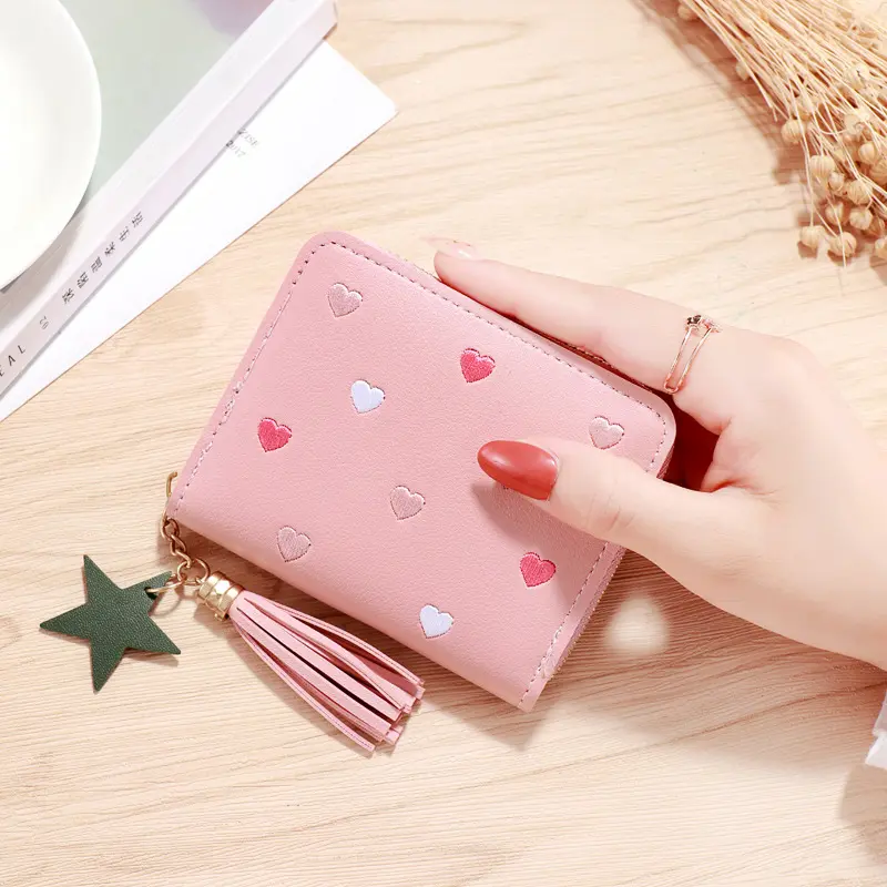 2024 Women Small Wallet Ladies Mini Tassel Wallet Cute Girl Short Zipper Lovely Pu Leather Coin Purse Female Hand Wallet Cartera