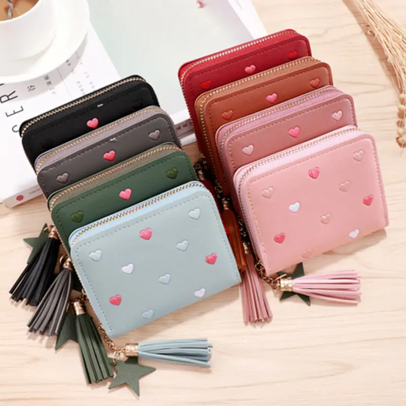 2024 Women Small Wallet Ladies Mini Tassel Wallet Cute Girl Short Zipper Lovely Pu Leather Coin Purse Female Hand Wallet Cartera