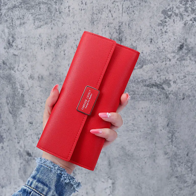 PU Leather Women Wallets Luxury Long Hasp Fold-over Pattern Coin Purses Female Brand Solid Colors New Thin Clutch Phone Bag
