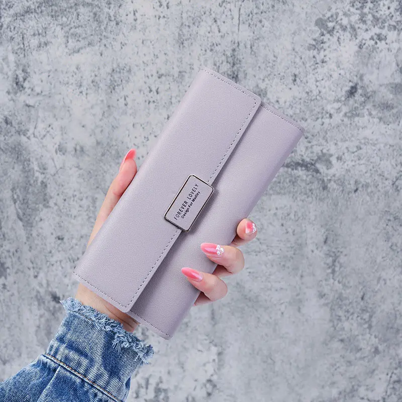 PU Leather Women Wallets Luxury Long Hasp Fold-over Pattern Coin Purses Female Brand Solid Colors New Thin Clutch Phone Bag