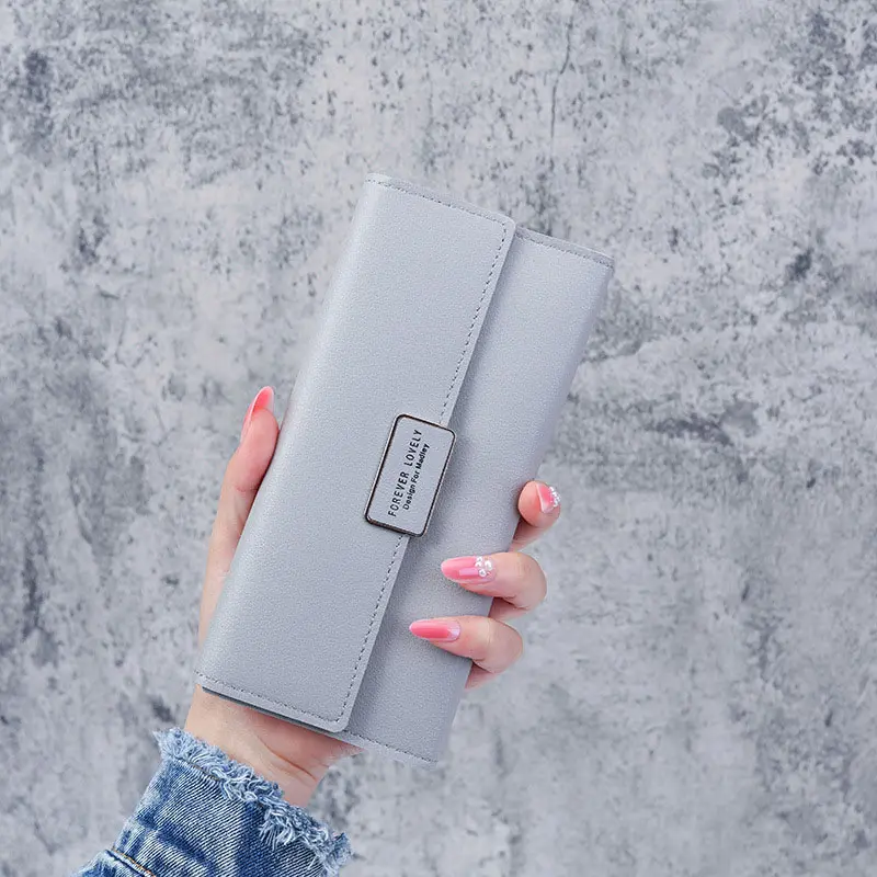 PU Leather Women Wallets Luxury Long Hasp Fold-over Pattern Coin Purses Female Brand Solid Colors New Thin Clutch Phone Bag