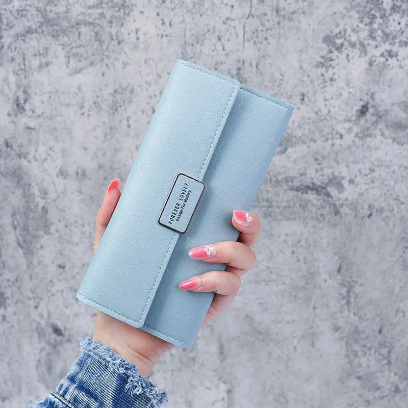 PU Leather Women Wallets Luxury Long Hasp Fold-over Pattern Coin Purses Female Brand Solid Colors New Thin Clutch Phone Bag