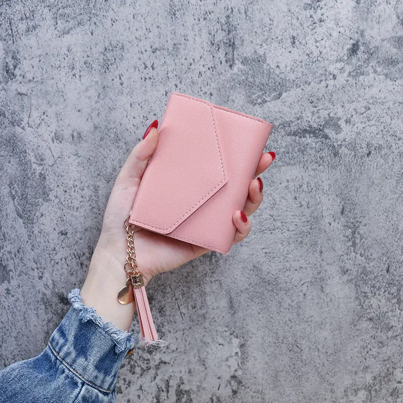 Fashion Womens Wallet Cute Student Tassel Pendant Short Wallet Trend Small Fashion Purse Coin Purse Ladies Card Bag