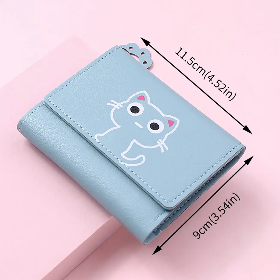 Women's Cute Cat Wallet Female Small Short PU Leather Purse Ladies Card Holder Money Bag Hasp Creative Fashion Wallet Girls Gift