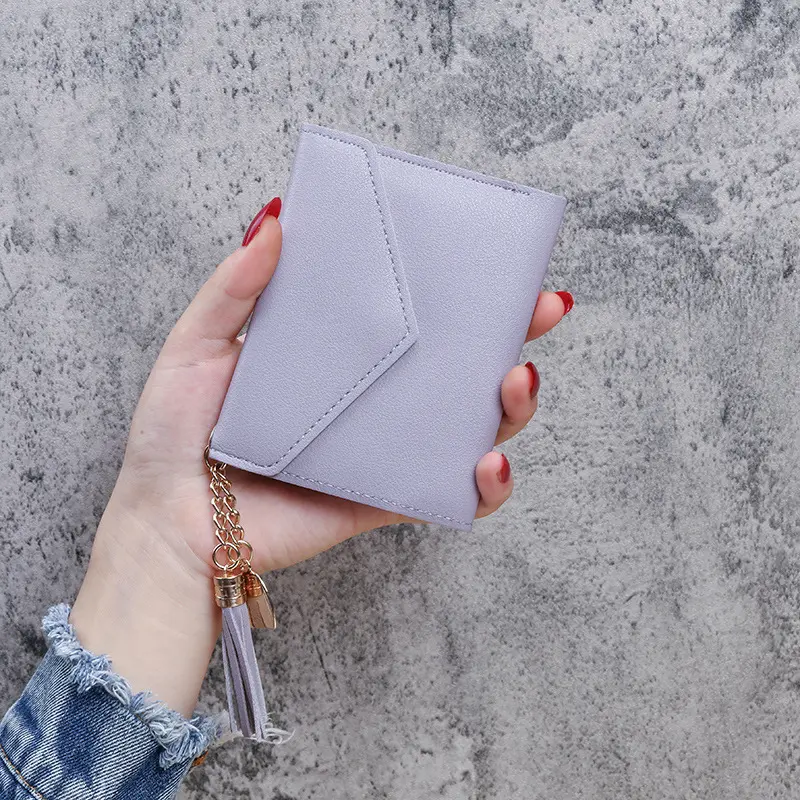Fashion Womens Wallet Cute Student Tassel Pendant Short Wallet Trend Small Fashion Purse Coin Purse Ladies Card Bag