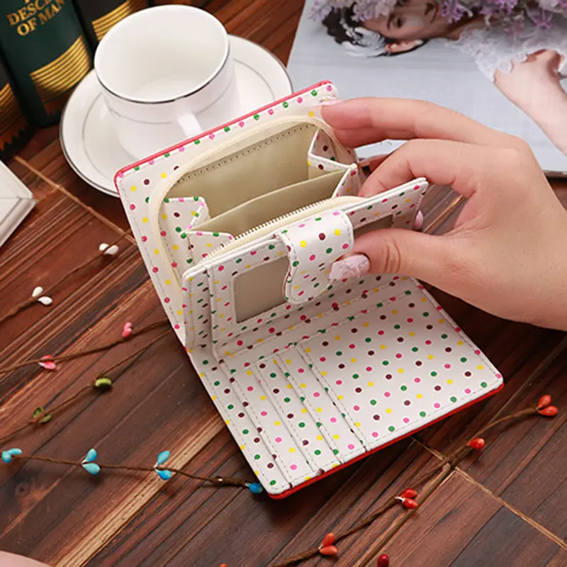 Fashion Dots Hasp Leather Wallet for Women Bank Credit Card Holder Girls Short Wallets Students Zipper Money Coin Bag Cash Purse