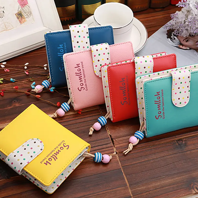Fashion Dots Hasp Leather Wallet for Women Bank Credit Card Holder Girls Short Wallets Students Zipper Money Coin Bag Cash Purse