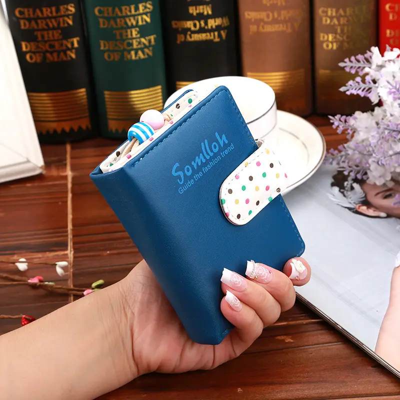 Fashion Dots Hasp Leather Wallet for Women Bank Credit Card Holder Girls Short Wallets Students Zipper Money Coin Bag Cash Purse