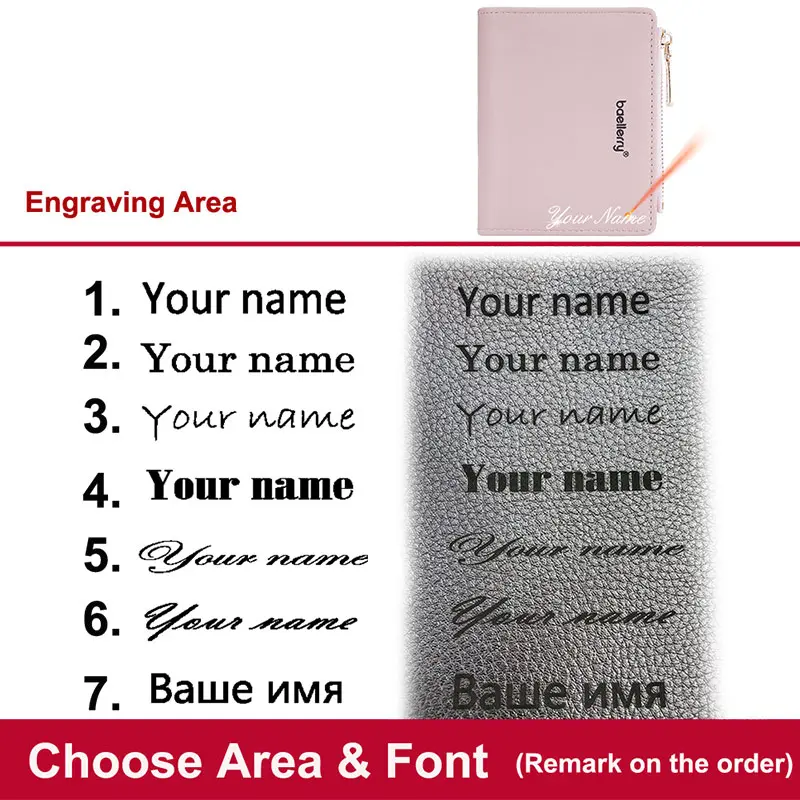 Baellerrery Short Women Wallets Name Engraving Zipper Coin Pocket  Brand Female Wallet High Quality Card Holders Women's Purse
