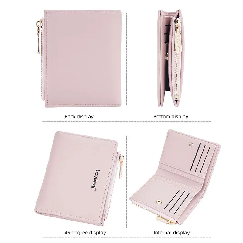 Baellerrery Short Women Wallets Name Engraving Zipper Coin Pocket  Brand Female Wallet High Quality Card Holders Women's Purse