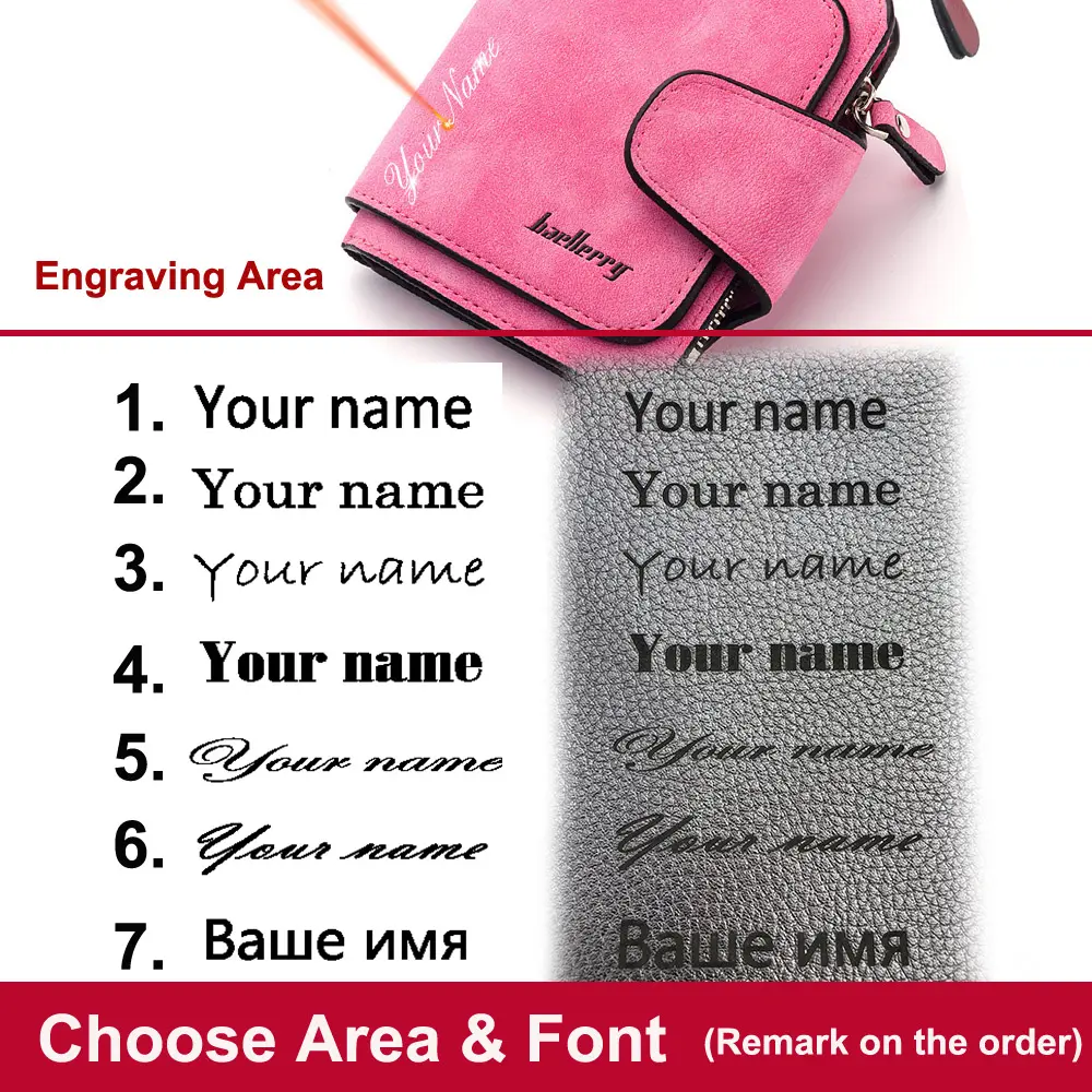 2024 New Women Wallets Free Name Engraving Small Fashion Wallets Zipper PU Leather Quality Female Purse Card Holder Wallet