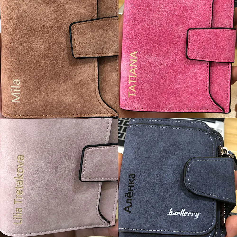 2024 New Women Wallets Free Name Engraving Small Fashion Wallets Zipper PU Leather Quality Female Purse Card Holder Wallet