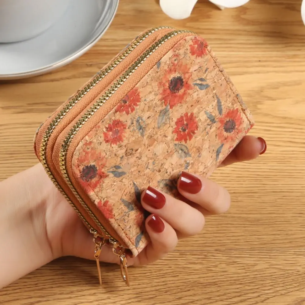 New PU Leather Short Wallet Printed Double Zipper Card Holder Money Bag Women Travel Organizer Mini Pouch Storage Bag
