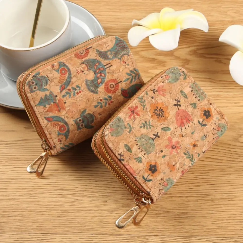New PU Leather Short Wallet Printed Double Zipper Card Holder Money Bag Women Travel Organizer Mini Pouch Storage Bag