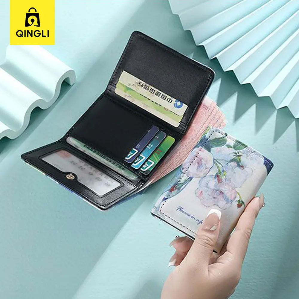 New Wallet for Women Fashion Van Gogh Oil Painting Design Purse Credit Card Bag Female Classic Twice-folded Leather Short Wallet