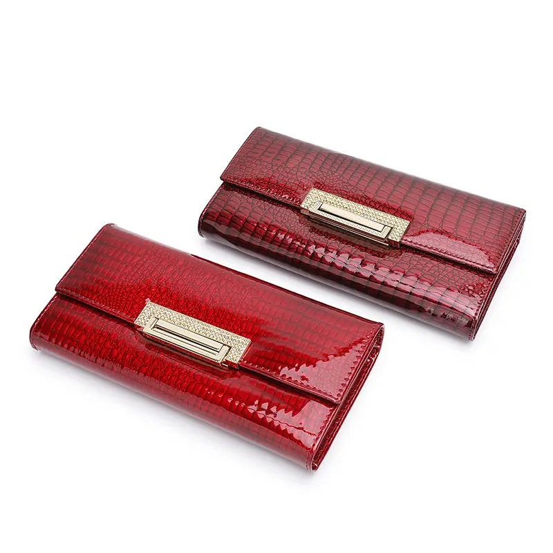 Alligator Pattern Genuine Leather Wallet Woman Long Ladies Cowhide Purse Diamond Decorated Card Holder Clutch Bag