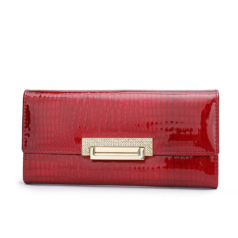 Alligator Pattern Genuine Leather Wallet Woman Long Ladies Cowhide Purse Diamond Decorated Card Holder Clutch Bag