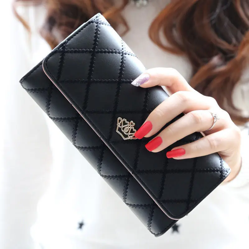 Fashion Women's Long Wallet Crown PU Leather Bifold Card Holder Money Purse Organizer Cellphone Handbag for Daily Use