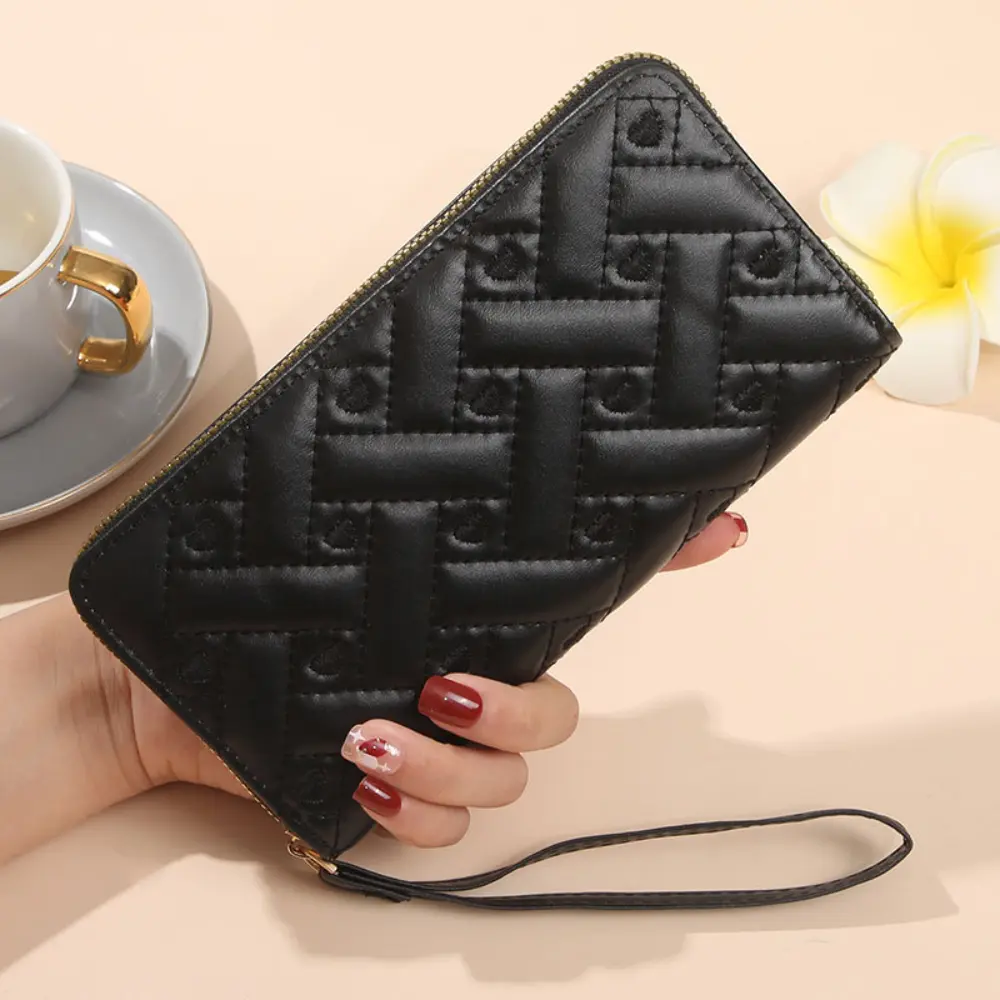 Women's Pu Leather Wallets Credit Card Holder Long Zipper Clutch Female Coin Purses Heart Embroidery Money Bag Wristlet Handbag
