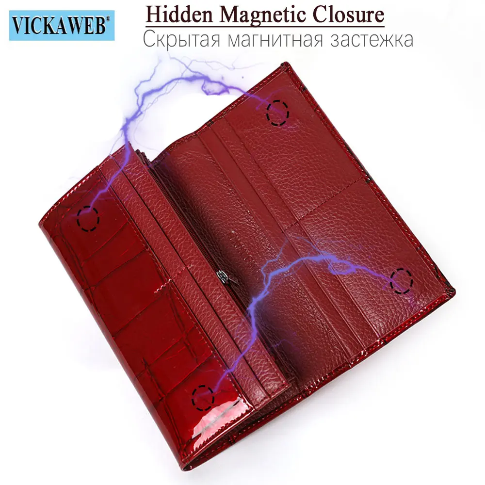 Free Gift Genuine Leather Women Wallet Magnetic Hasp Female Long Purse Ladies Coin Purses Fashion Wallets Women's Money Walet