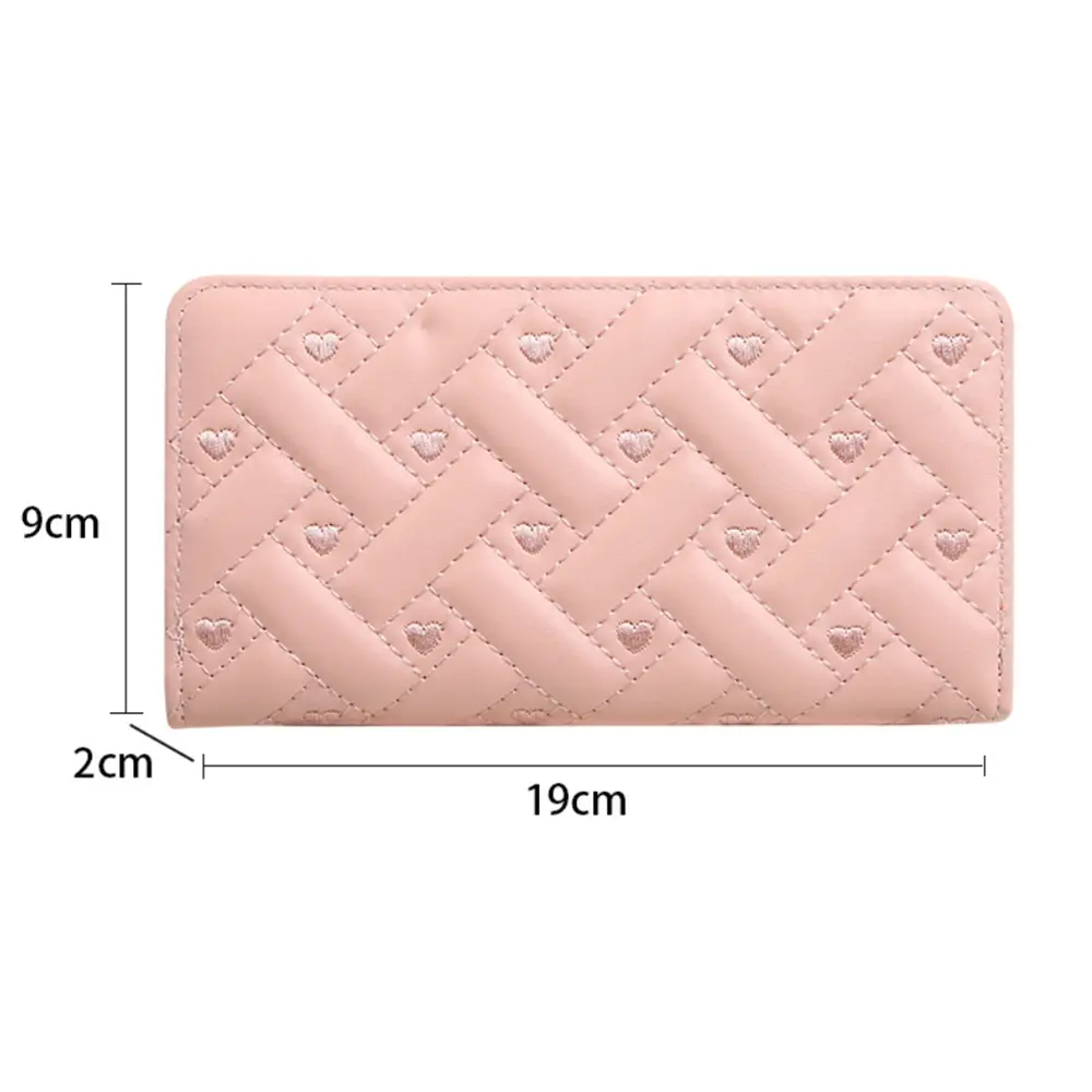 Women's Pu Leather Wallets Credit Card Holder Long Zipper Clutch Female Coin Purses Heart Embroidery Money Bag Wristlet Handbag