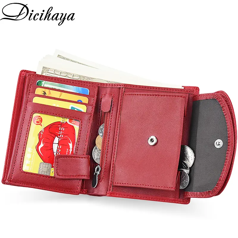 Genuine Leather Women Wallets High Quality Zipper Short Desigh Card Holder Female Tri-Fold Purse Coin Holder Women Wallets