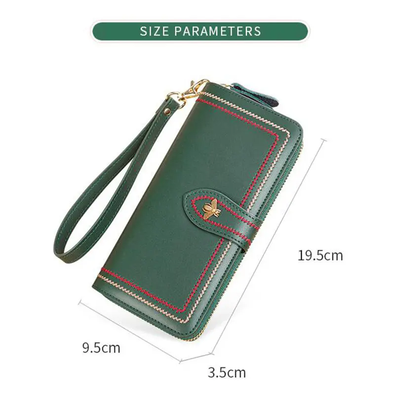 Multi Function Women Wallet Anti RFID Card Holder Large Capacity 6.7inch Phone Long Purse Genuine Leather Clutch Bag Green Color