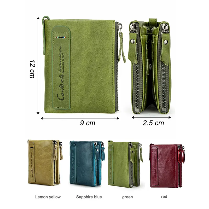 CONTACT'S Genuine Leather Fashion Purses for Woman Bifold Short Purses Credit Card Holder Wallets Leather Coin Purse Money Clip