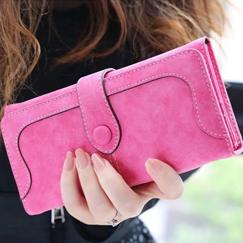 Trendy Retro Women's PU Leather Long Wallet – Frosted European Style, Multi-Card Holder, Fashion Buckle Clutch Purse
