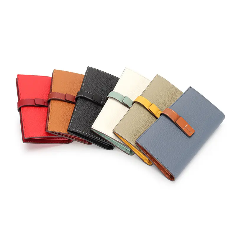 2025 New Genuine Leather Wallets Drawstring Long Women's Wallet Top Layer Cowhide Clutch Bag Contrast Leather Women's Pouch
