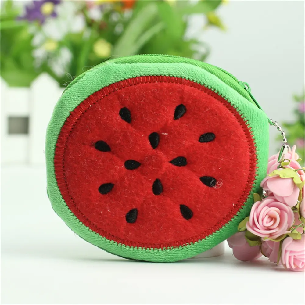Women Kids Cute Watermelon Coin Purse Lovely Plush Zipper Coin Wallet Purse Key Bag Fruit Wallet Students Pen Pencil Case Bag