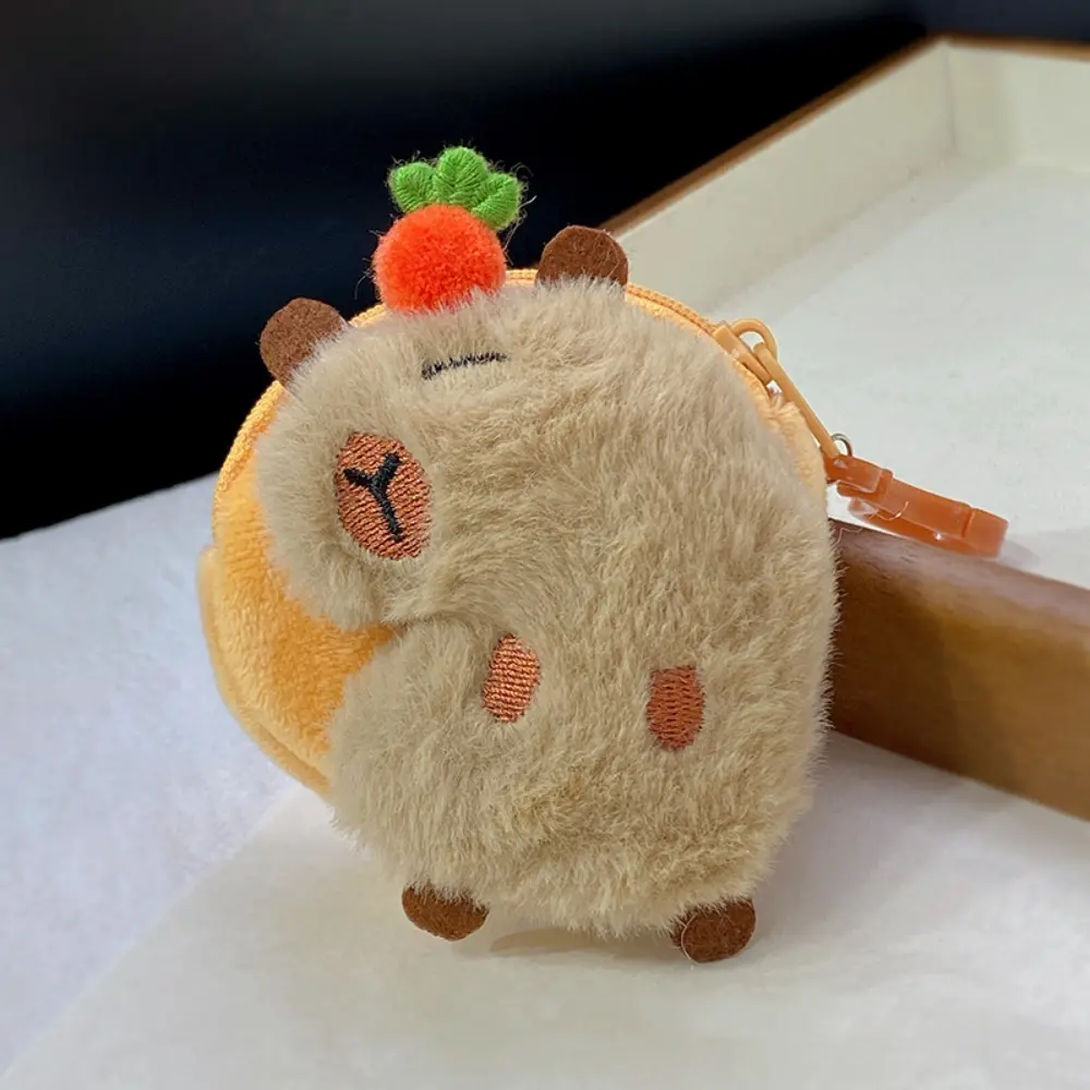 Creative Mini Plush Coin Purse Cartoon Capybara Shape Wallet Headphone Card Storage Bag Women's with Keychain Money Pouch Gift