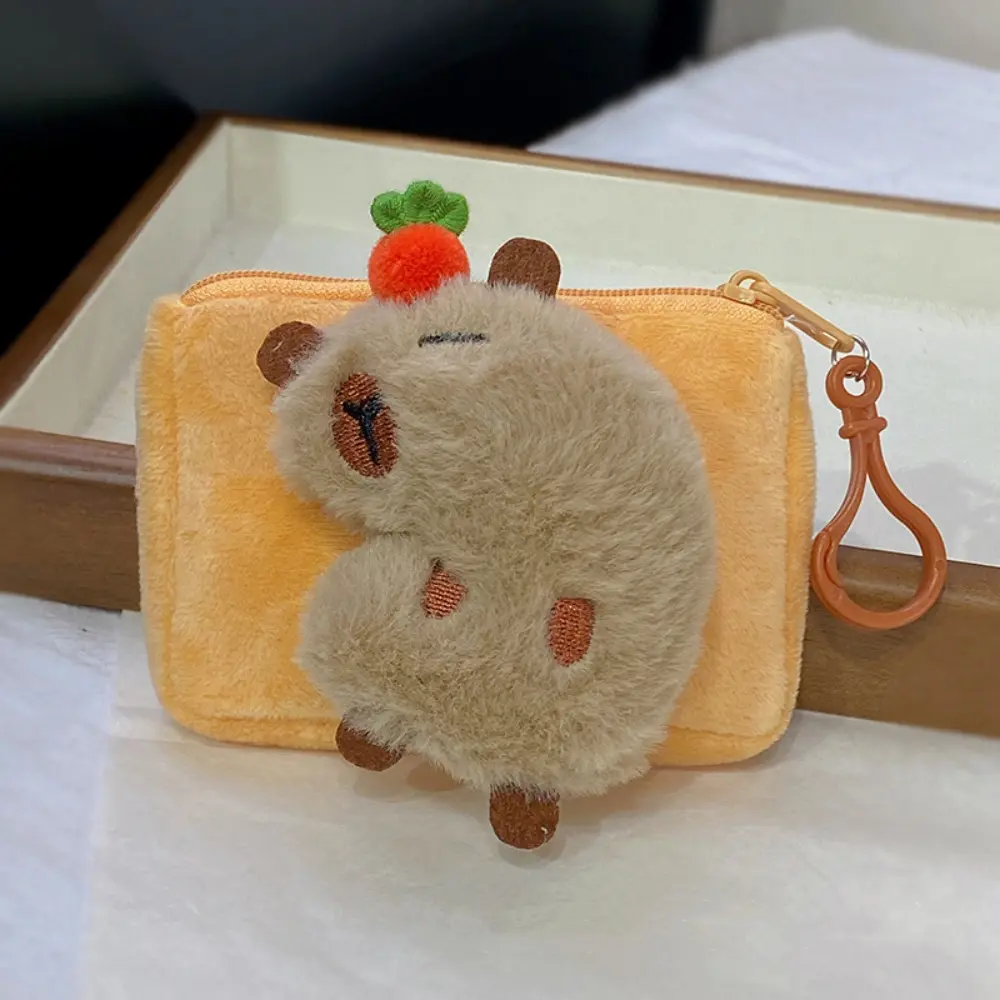 Creative Mini Plush Coin Purse Cartoon Capybara Shape Wallet Headphone Card Storage Bag Women's with Keychain Money Pouch Gift