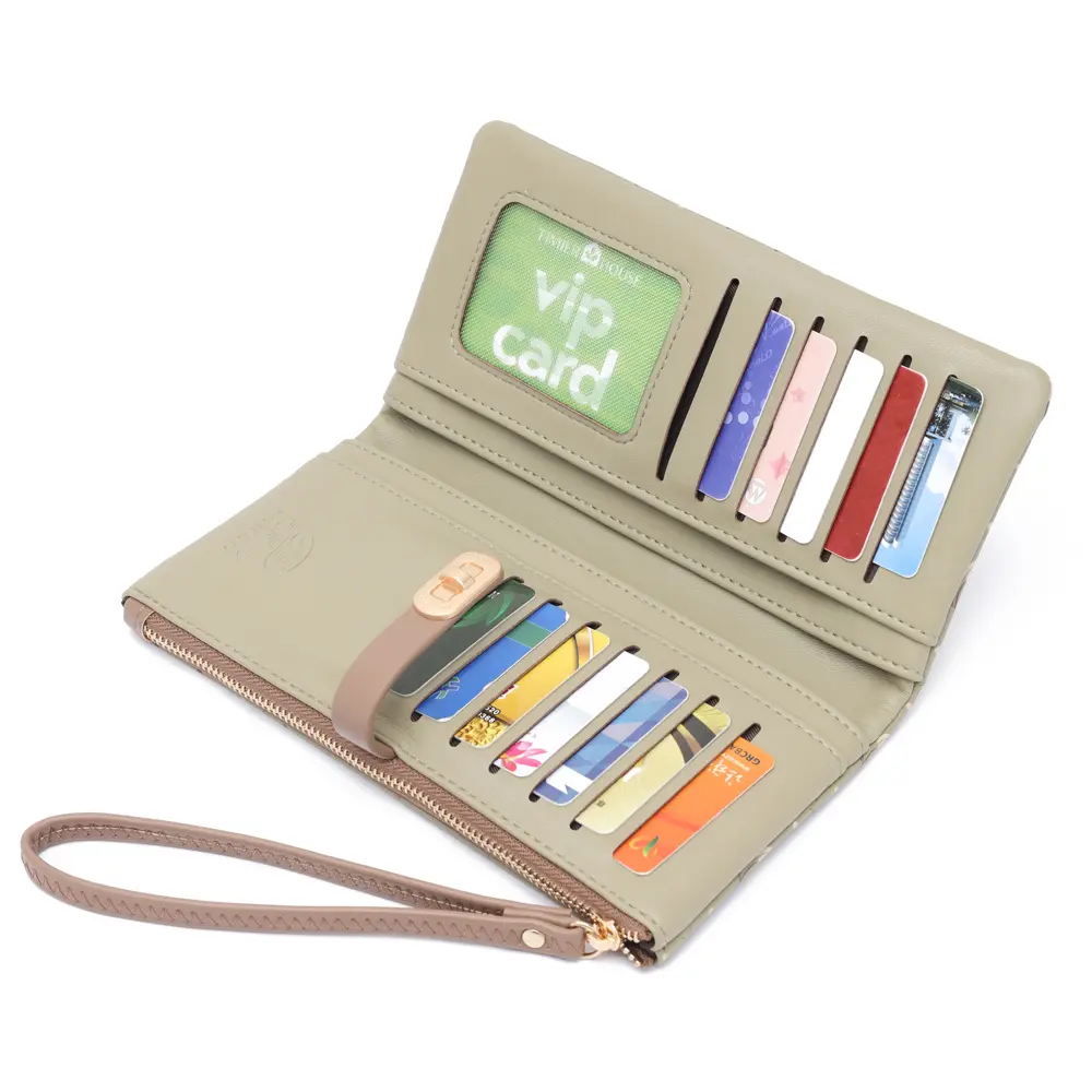Women Long Wallet Flower Dots Square Print Girl Zipper Coin Purse Ladies Cute ID Credit Card Holder PU Small Clutch Money Bag