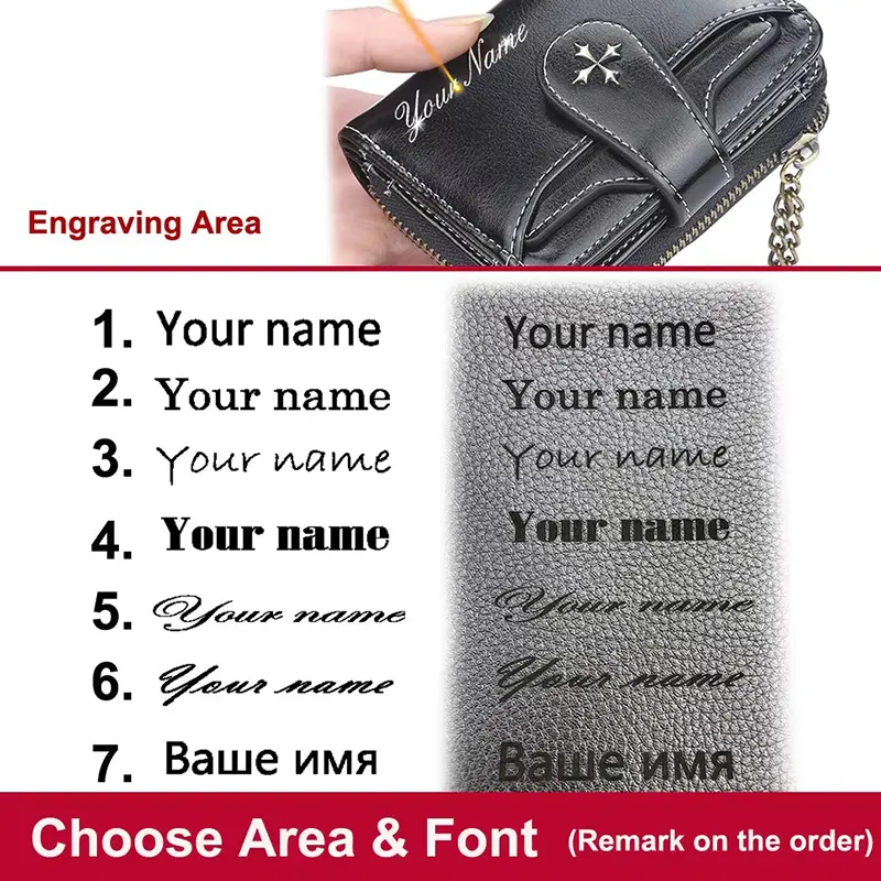 New Name Engraving Short Women Zipper Wallets Top Quality Female Coin Purses Big Capacity PU Card Holder Women's Wallet