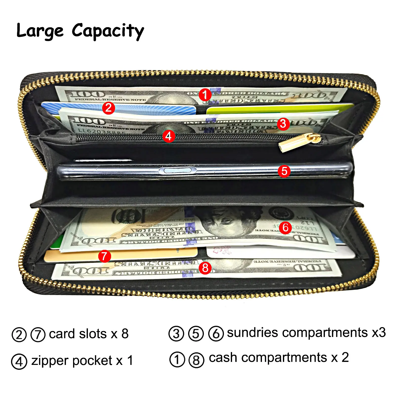 Trendy Gothic Skull Pattern Long Wallet, Portable Multi-card Slots Card Holder With Wristbands, Perfect Halloween Wrist Purse Fo