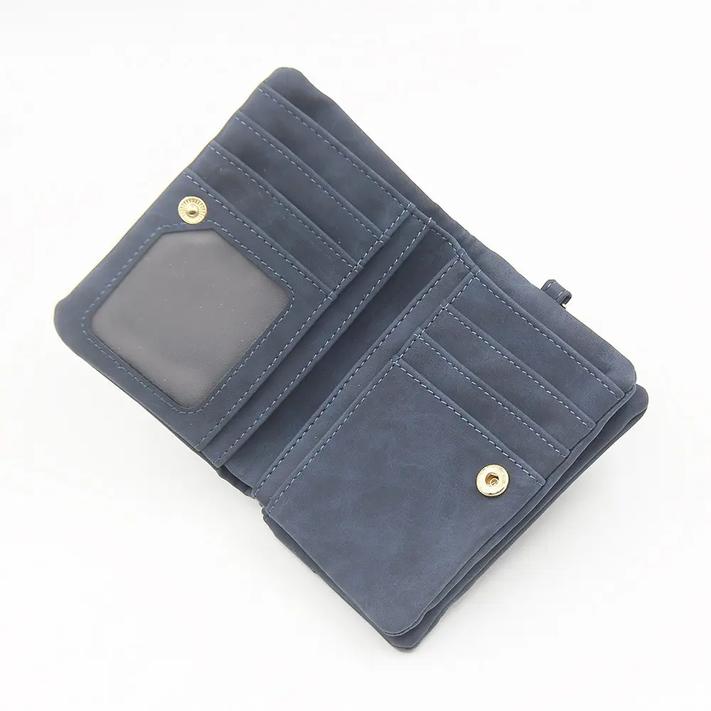 New purse for women short European and American vintage frosted double zipper multi-function folding can expand women's handbag