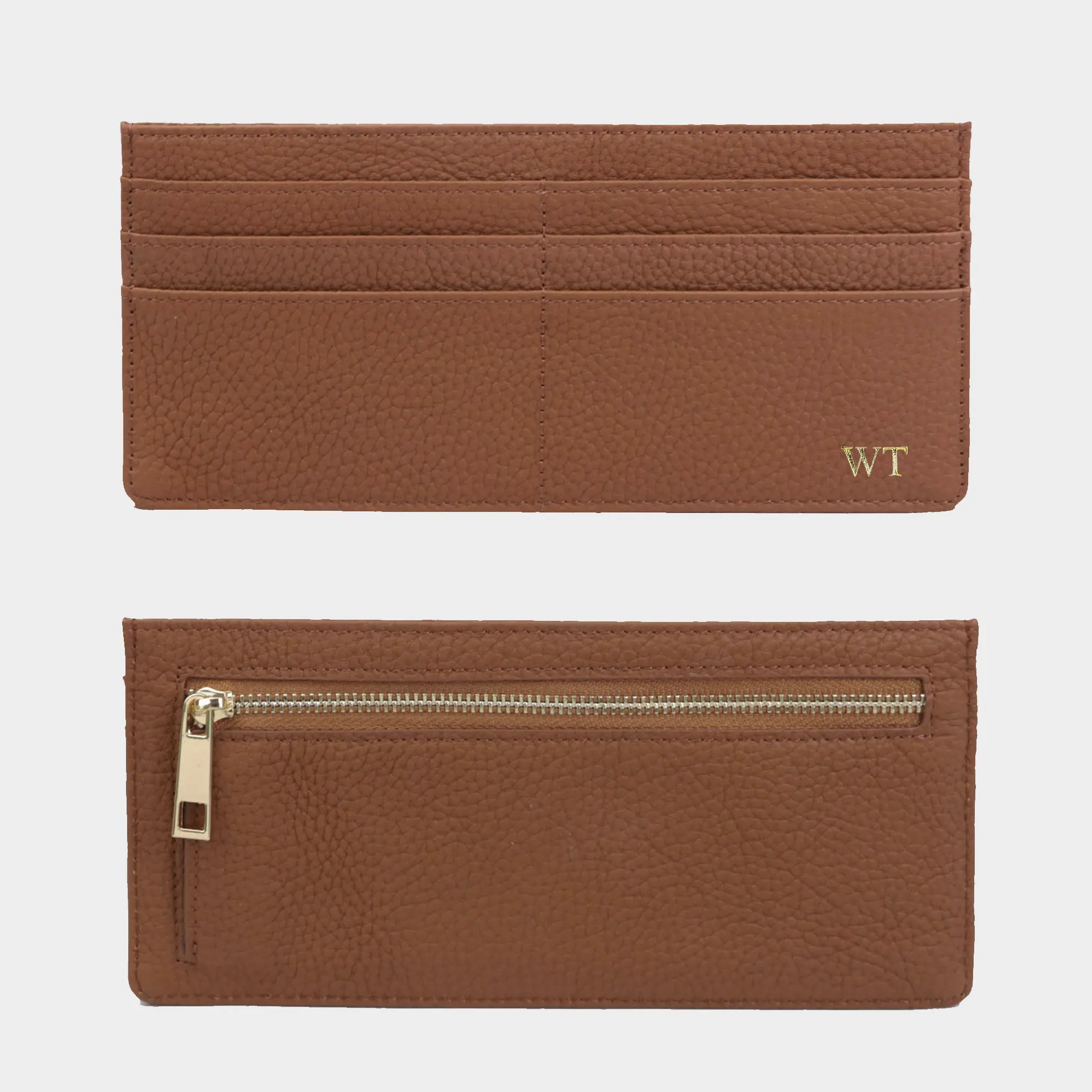 Customized Letters Pebble Pattern Cow Leather Women's Ultra-Thin Long Wallet Zipper Coin Purse  Pouch Women Credit Card holder