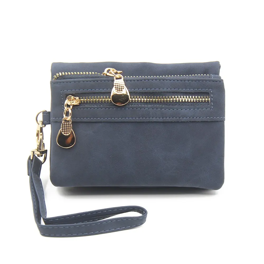 New purse for women short European and American vintage frosted double zipper multi-function folding can expand women's handbag