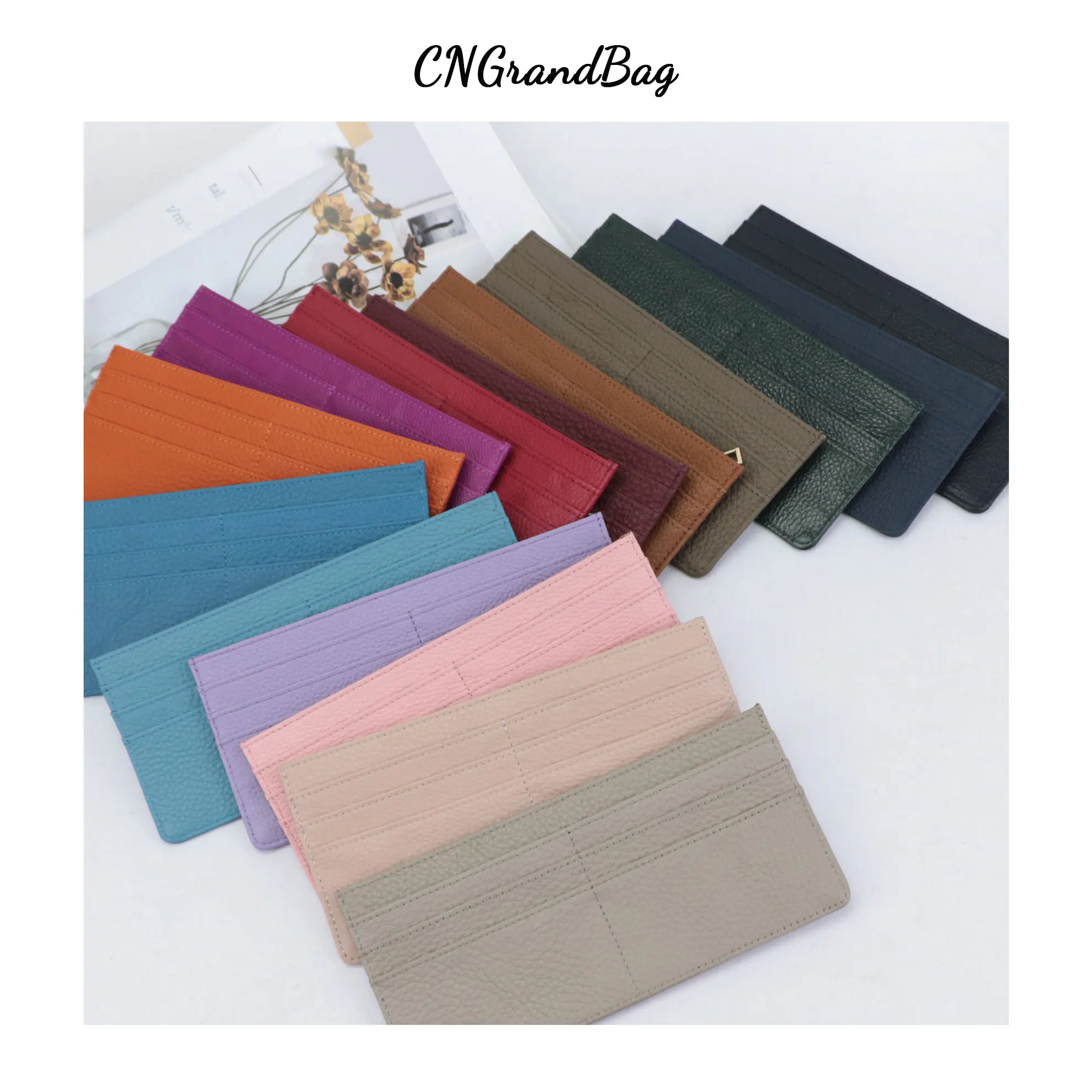 Customized Letters Pebble Pattern Cow Leather Women's Ultra-Thin Long Wallet Zipper Coin Purse  Pouch Women Credit Card holder