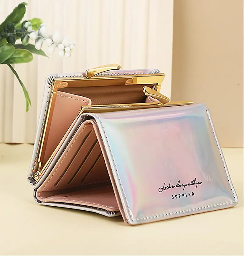Women's	Wallets Fashion Rainbow Credit Card Holder Purses with Coin Pocket for Women Portable Short PU Leather Cute Wallet