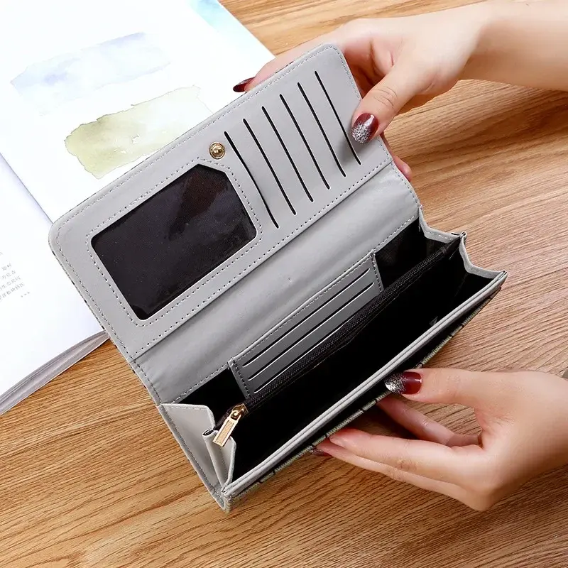 New European and American wallet women's long simple multi-functional buckle soft wallet fashion women's bag long clutch