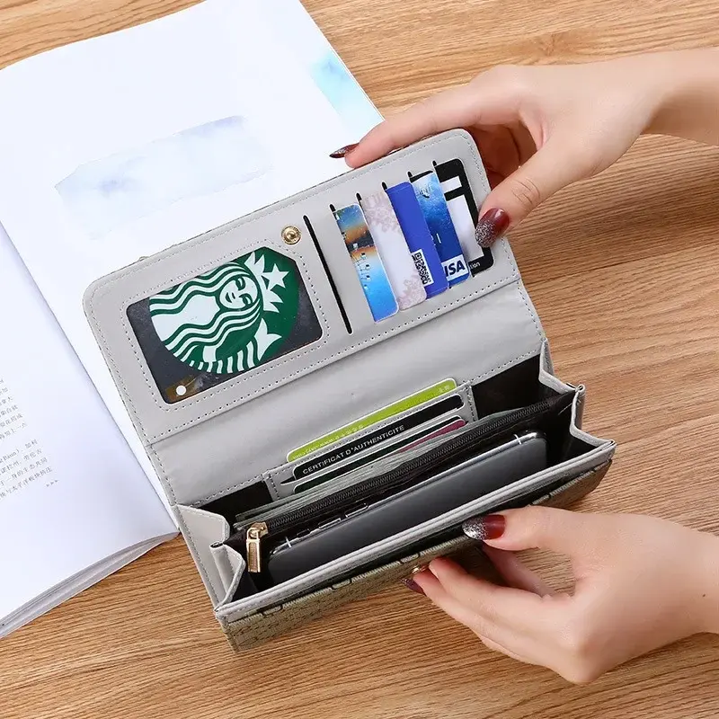New European and American wallet women's long simple multi-functional buckle soft wallet fashion women's bag long clutch
